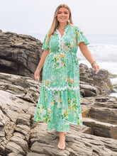 Plus Size Printed Notched Short Sleeve Maxi Dress OutfitFlow